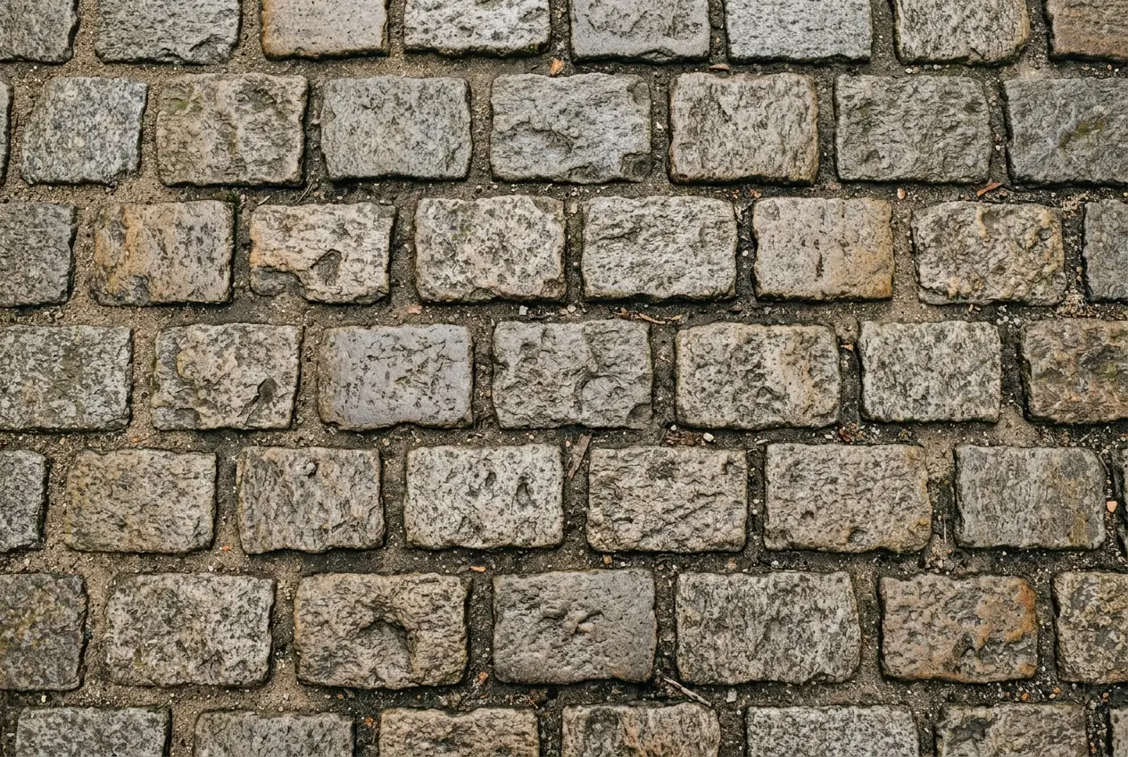 Antique granite cobblestones laid in a fan pattern