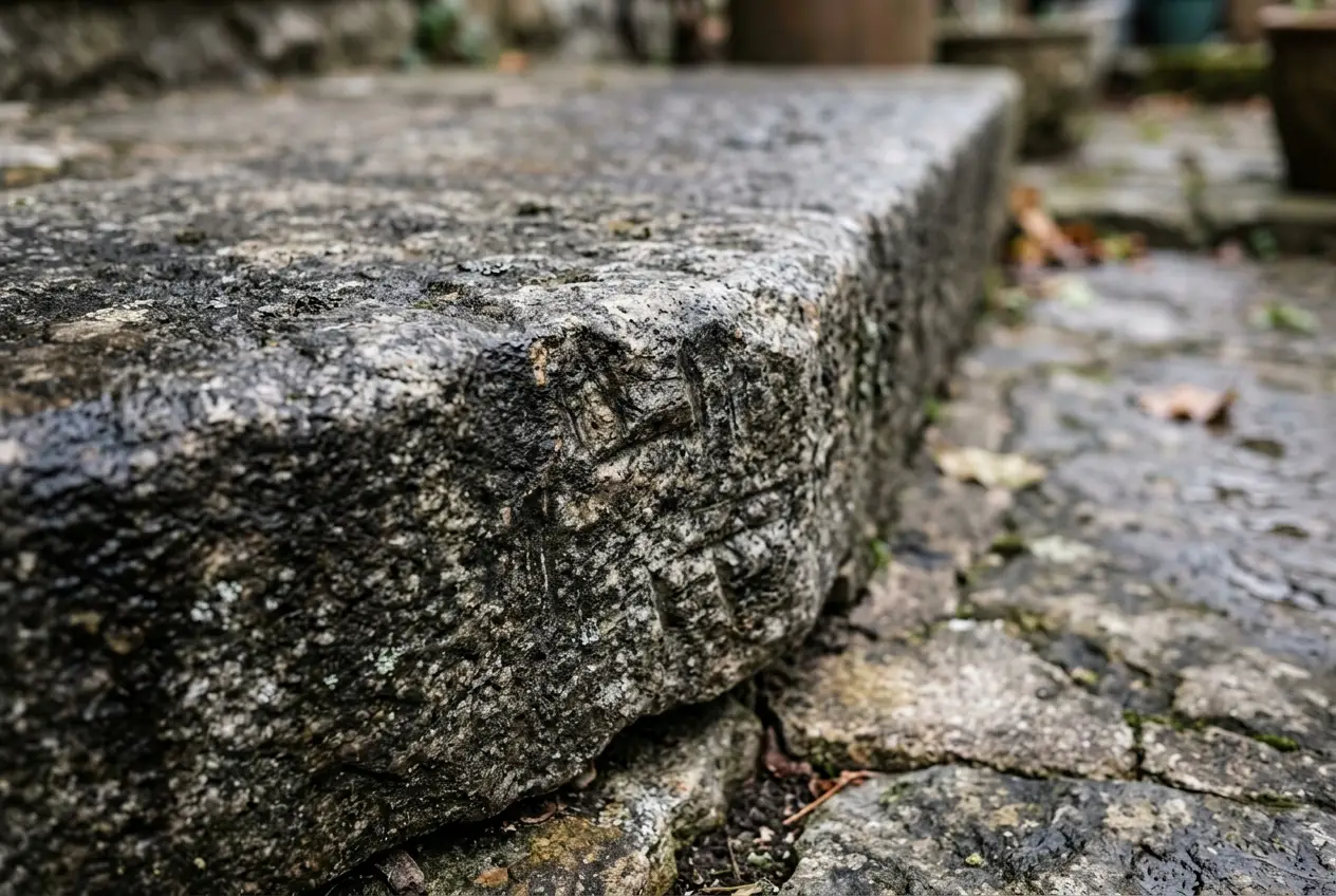 Reclaimed granite steps through a fieldstone slope in Barnstable