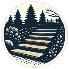 Stone steps and walkway leading up a hill, adding beauty and function to a Cape Cod landscape
