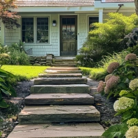 Pennsylvania Fieldstone Steps in a Cape Cod Yard